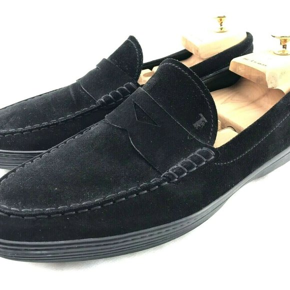 TODS Suede Penny Loafers Mens 8.5 Black Slip On - Picture 2 of 8
